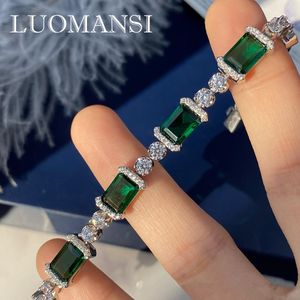 Bangle Luomansi Solid S925 Sterling Silver AU750 18K Gold Emerald High Carbon Diamond Bracelet 17CM Jewelry Woman Memorial Gift