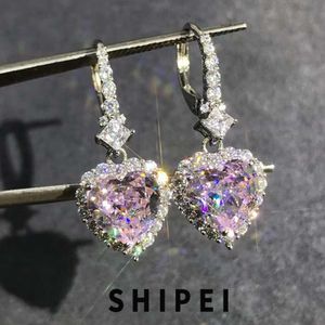 Серьги SHIPEI Стерлингового Серебра 925 пробы 2CT VVS 3EX Сердце Огранки Розовый Сапфир Цитрин Драгоценный Камень Свадебная Вечеринка Изящные Ювелирные Изделия Висячие Серьги