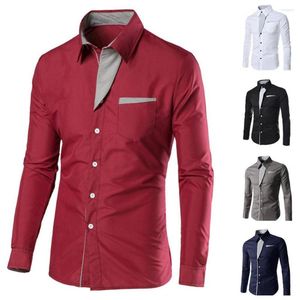 Herrklänningskjortor Kontorskläder Soft TurnDown Collar Stylish Contrast Streetwear för topp Male Color Men Autumn Shirt Block Winter