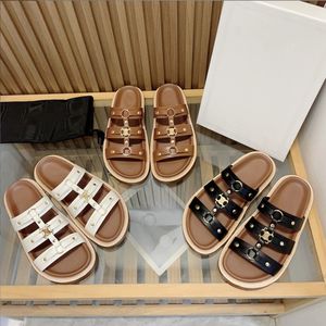 Top-Qualität Casual Shoes Designer Triomphe Mule Frauen Slipper Kalbskalfs Mode Flat Sandal Summer Beach Casual Lederrutsche Schwarze weiße Slider Größe 35-41