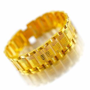 Bangle Pure 18K 999 Gula guldarmband för män Klassiska bröllop Julklappar smycken förtjockning bleknar aldrig