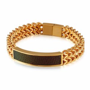 Armreif Edelstahl Dubai Gold Link -Kettenarmband für Männer farbenfrohe Leder Charme Mesh Kette Armband Männliches Armband Schmuck Schmuck