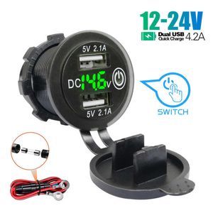 Auto Dual USB Auto Ladegerät Schnell Ladung 4,2 eine Schnelle Lade Steckdose mit Schalter für 12 v-24 v motorrad Lkw Boot Adapter Steckdosen