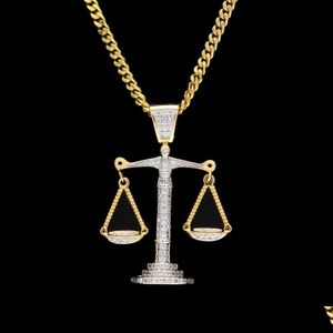 Anhänger Halsketten Iced Out Zirkon Nce Libra Scale Sier Gold Kupfer Material Herren Hip Hop mit kubanischer Gliederkette Drop Lieferung Schmuck Dhmgv