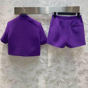 Kvinnors spårningsdräkter 23Fashion Purple Skort Suit Runway Elegant Single Breasted Round Neck Kort ärm kappa skonsam hög midjeskort för