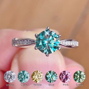 Rings 100% Real Moissanite Ring Crown Design 12 Carat Pink Blue Green White Engagement Wedding Diamond Ring For Women 925 Silver