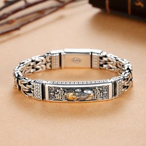 Bracelets RetroSen Silver Men Bracelet Bangle Double Chain Peace Tattoo Personality Popular Chinese Style Retro Creative Lucky Money