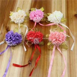 Boutique Flowers Wedding Decorations Bridal Hand Flower Bridesmaids sisters wrist Corsage Foam Rose Simulation Fake Flowers