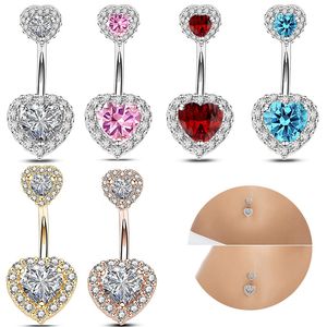 Navel Belly Button Rings Double Head Love Heart Zircon Women Summer Medical rostfritt stål Piercing Body Jewlery 2023 Ny grossist