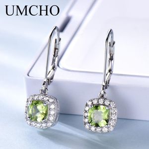 Knoten UMCHO Echte Sterling Silber Tropfen Ohrringe Für Frauen Natürliche Peridot Ohrringe Lange Ohrringe Marke Edlen Schmuck Verlobungsgeschenk