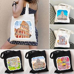 Evening Bags Pisa Milan Rome Vatican Italy Duomo Colosseum Burano Lazio Positano Watercolor Painting Shopper Shoulder Canvas Tote Bag