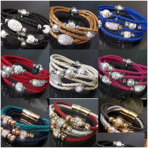 أساور أزياء ملونة للنساء للنساء المصنوع يدويًا من الجلود Mtilayer Bracelet DIY Crystal Beads Charm زوجين المجوهرات تسليم DHKPY