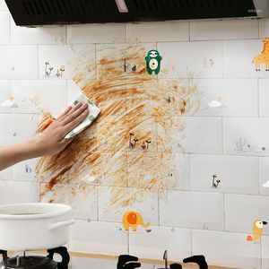 Wallpapers Cute Cartoon Kitchen Stickers High Temperature And Oilproof Paste Self-Adhesive Foil Wallpaper Ceramic Tile Cabinet Wall Sticker