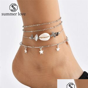 anklets 4 PCS/セットビンタグシエビーズチェーン女性ボーホースターナチュラルシェルアンクルアンクルブレスレット