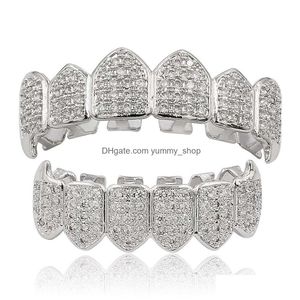 Grills Grillz Dental Grills Hip Hop ghiacciato cz denti in oro grillz cappucci in alto e grillz da dente diamante inferiore set per uomini dar gol glip d