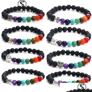 Beaded Buddha Head Charm Lava Stone Beads Bracelets Natural Black Essential Oil Diffuser Bracelet Volcanic Rock Yoga 7 Chakra Men Dr Dhseu