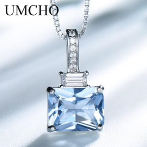 Collane UMCHO Rettangolo Nano Collana con topazio azzurro cielo Collane con pendenti in argento sterling 925 genuino per le donne Gioielli con pietre preziose