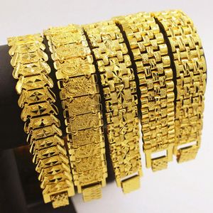 Bangle Mens Jewelry Hip Hop Style Solid Yellow Gold Filled Mens Bracelet Wrist Chain Link 8.3 Inches Fashion Accessories Gift