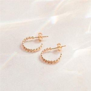 Huggie Real 14K Gold Fill fill Dot Hoop Earrings Boho Beaded Hoop Post Earringsミニマリストジュエリー抵抗性低刺激性イヤリング