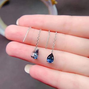 Knot 925 Silver Chain Earrings 5mm*7mm VVS Grade London Blue Topaz Earrings for Daily Wear Topaz Silver Drop Earrings