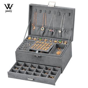 Display We Grey Jewelry Boxen 3Layes Übergroße Flanellschmuckschachtel Haus Schmuck Organizer Halskette Ohrringring Aufbewahrung für Frauen Geschenke