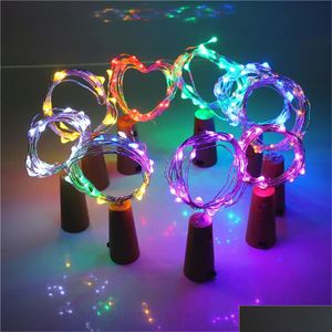 Decorazione per feste 2M 20Led Lampada Tappo per bottiglia a forma di sughero Vetro leggero Vino Led Stringa di filo di rame Luci per matrimonio Natale Goccia Dhbc8