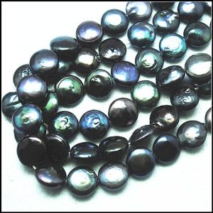 Perlen 15,5 Zoll Länge, Natur-Süßwasser-Zuchtperle, Münzform, Perlenstränge, Größe 13 mm, Perlenzubehör, weiße und schwarze Farben