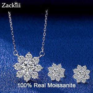 Sets Real Moissanite Sun Flower Necklace Earrings Sets For Women 1CT Diamond Lotus Wedding Sterling Silver Jewelry Set Include Box