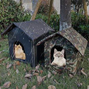 Waterproof Cat House, Canvas Roof Cat Shelter with Thickened Nest for Indoor OutdoorUse
