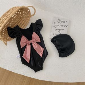 OnePieces cervo jonmi estate stile coreano neonate costumi da bagno senza schienale rosa bowknots bambini bambini spiaggia bikini costumi da bagno per bambini 230519