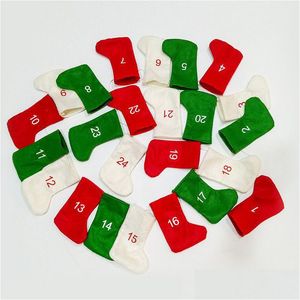 Weihnachtsdekorationen 24 stücke Strümpfe Baum Hängen Anhänger Socken Countdown Strumpf Süßigkeiten Geschenk Tasche Halter Weihnachten Home Decor Drop Deliv DHS3M