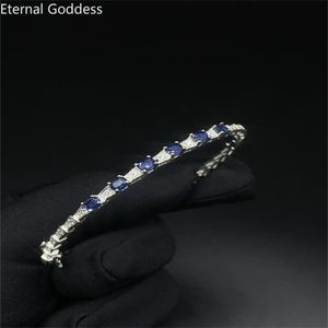 Bangle 2022 New Arrival High Quality Luxury Jewelry 925 Sterling Silver Oval Cut Blue Sapphire Natural Gemstones Women Bracelet Gift