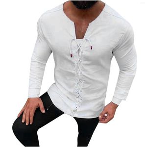 Camisas casuais masculinas Camisa de gola sólida Moda de moda de moda de manga longa Pullovers top Men Men Workout Pack