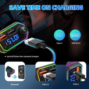 Car Car Car Bluetooth Fm Transmitter Cigarette Lighter Outlet Pd 18w Type-c Dual Usb Charger 7 Colors Light Mp3 Player Audio Receiver