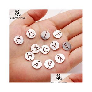 Charms High Quality Stainelss Steel 26 Intial Letter Small Pendant Charm For Bracelet Necklace Sier Alphabet Diy Jewelry Making Drop Dh7Nx