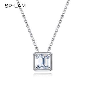 Halsband Real Moissanite Necklace Asscher Cut Lab Created Gra Diamond Fine Pendant Classic White Gold Plated Charm Jewelry Anniversary