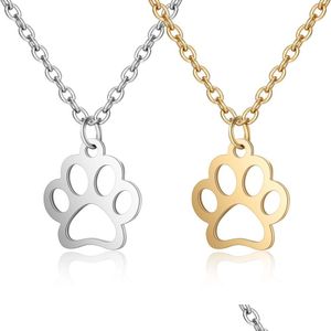 Pendant Necklaces Unique Design Bear Dog Cat Paw Print Necklace For Women And Men Sier Gold Stainless Steel Charm Couple Jewelry Gif Dhbjl