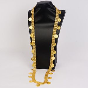 Necklaces New Kurdistan Bridal Body Chains with Coin Handmade Long Chain Gold Plated Arabic Long Necklace Link Chain Luxury Women Jewelry