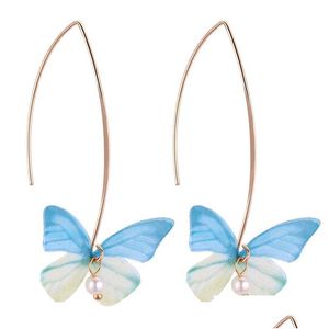 Dangle żyrandolowy Kolorfy Butterfly Tle imitacja Pearl Kolczyki dla kobiet dziewczęta moda 6 kolorowy złoto posiłek miedziany haczyk ja dhww3
