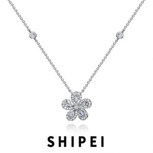 Ожерелья SHIPEI, твердое серебро 925 пробы, белый сапфир, драгоценный камень, цветы, кулон, ожерелье для женщин, свадебная вечеринка, ювелирные изделия, оптовая продажа