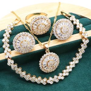 Necklace New Arrivals Gold Color Jewelry Sets For Women Wedding White Red Crystal Bracelet Earrings Necklace pendant Ring Christmas Gift