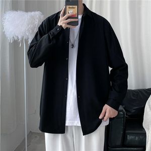 Mäns casual skjortor 2023 vårens höst långärmad lös kläder män koreansk stil överdimensionerad kläder manlig solid knapp upp blusar topp y125