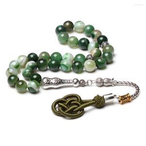 Strand Natural Stone Tasbih Prayer Beads 33 Apple Green Agate Misbaha Style Cotton Tassel Muslim Rosary Mesbaha Sibha Tasbeeh