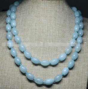 Halsband äkta naturliga 10x14mm blå ris Aquamarine Bead Gemstone Halsband 16 '' ~ 110 '' 43 ~ 278cm