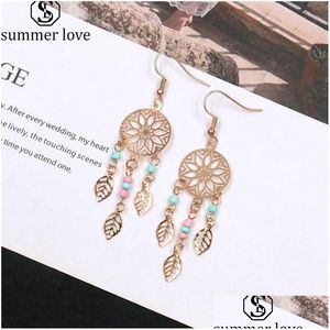 Dangle Chandelier New Fashion Vintage Ethnic Leaf Earrings Bohemia Dream Catcher Long Tassel Earring With Seed Bead Personalized F Dhd4L