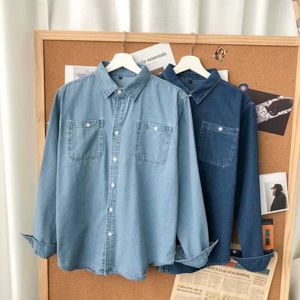 Spring Denim Long Sleeved Men's Loose Oversized Sports Shirt, Korean Version Trendy and Handsome Inch Shirt Jacket{category}