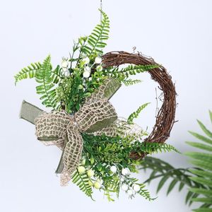 Decorative Flowers & Wreaths Artificial Green Leaves Hanging Wreath Rattan Garland Pendant Door Xmas Home Party Gift Props