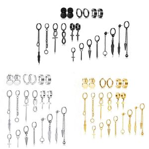 Nó 20 peças de aço inoxidável huggie articulado brincos de argola kpop coreano argola brincos pendurados kit mulheres homens moda jewerly m2 atacado