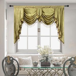 Curtain Luxury Golden Embossed Beaded Wavy Valance For Living Room Rod Pocket Top Jacquard Waterfall Bay Window Drapes LT-ZH431