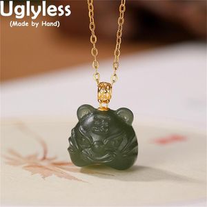 Halsband Uglyless Tiger Year China Culture Tigers smycken sätter kvinnor 925 Silver Infinity Armelets 18k Jade Pendants Halsband Inga kedjor